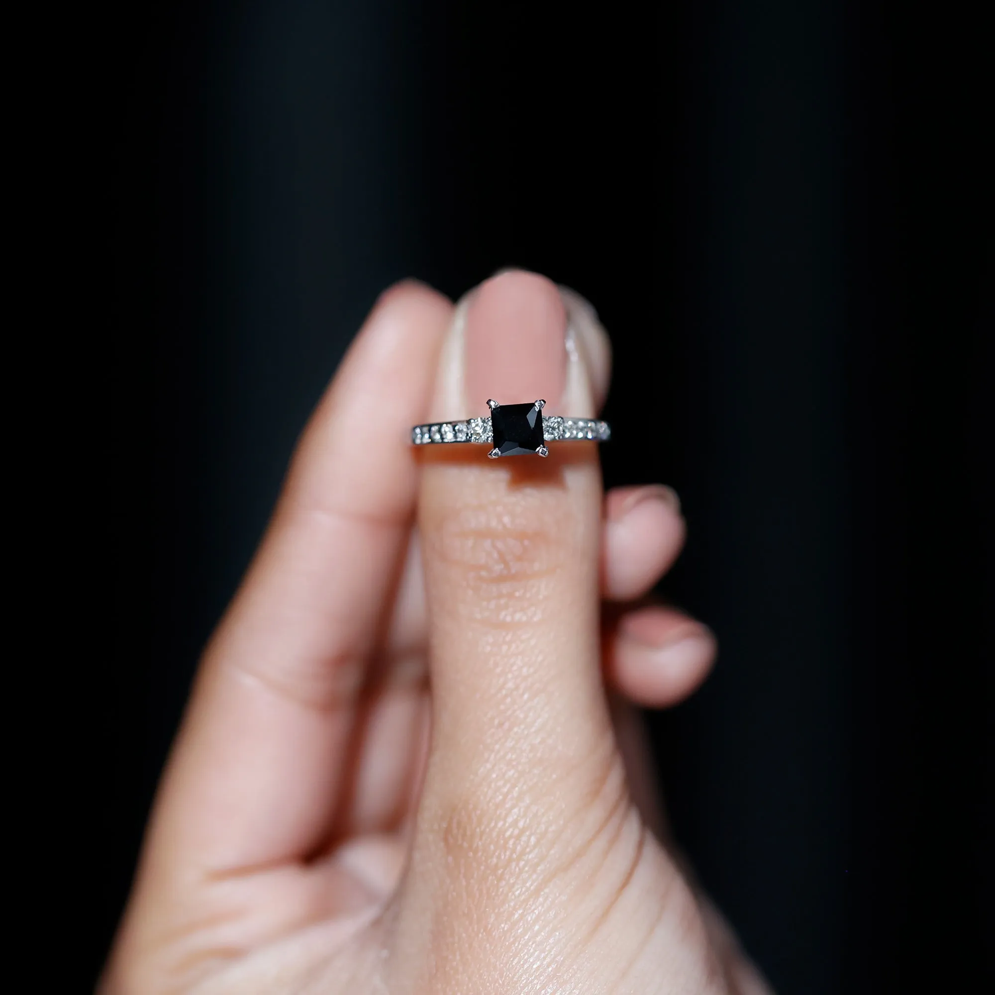 Classic Lab Grown Black Diamond and Diamond Engagement Ring