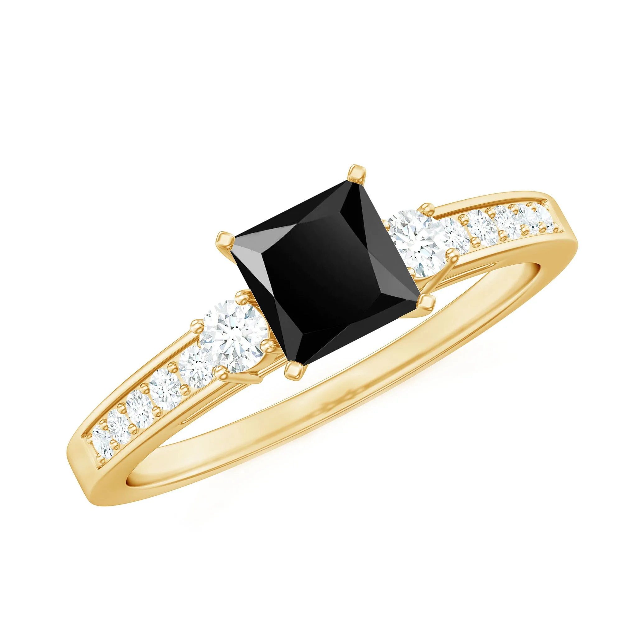 Classic Lab Grown Black Diamond and Diamond Engagement Ring