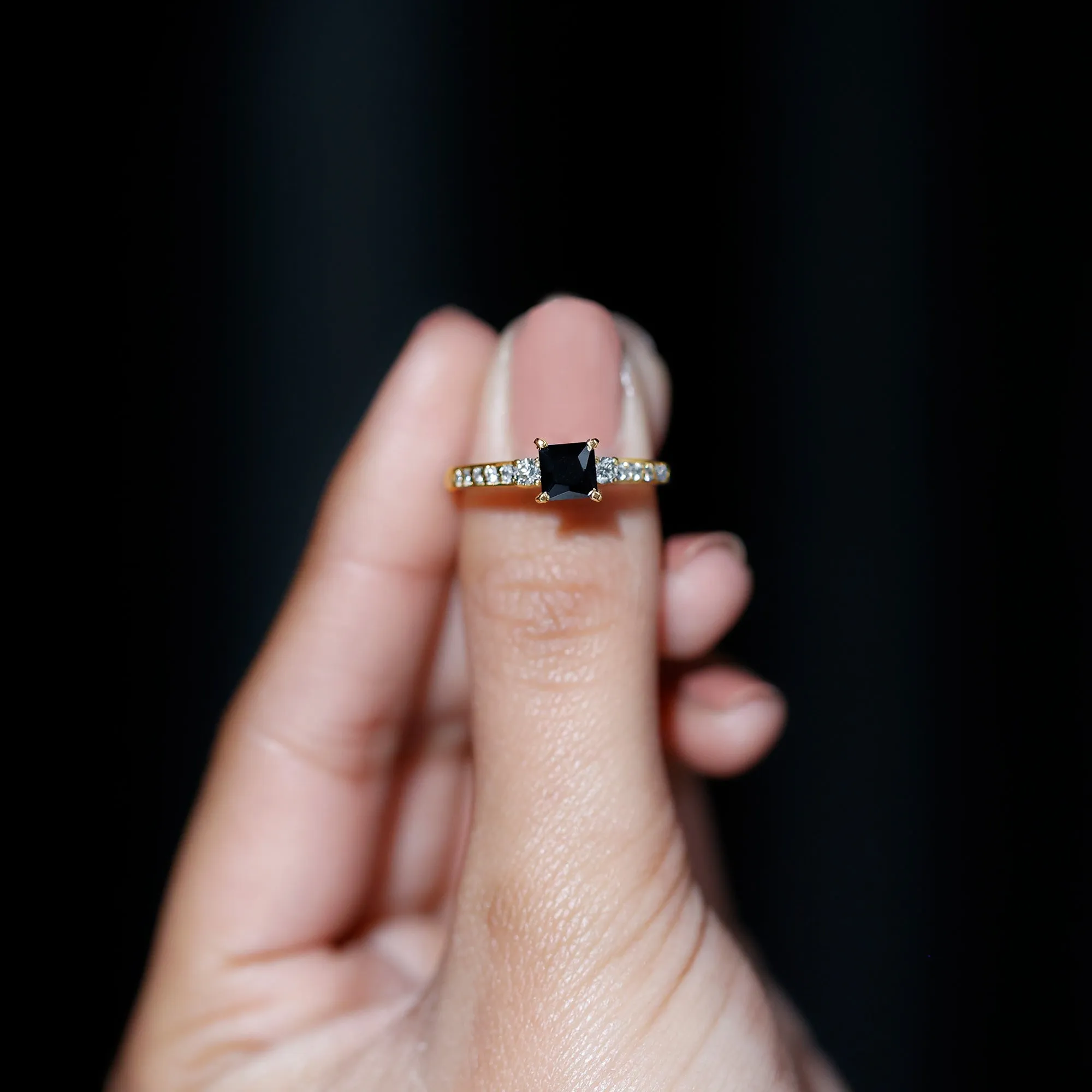 Classic Lab Grown Black Diamond and Diamond Engagement Ring