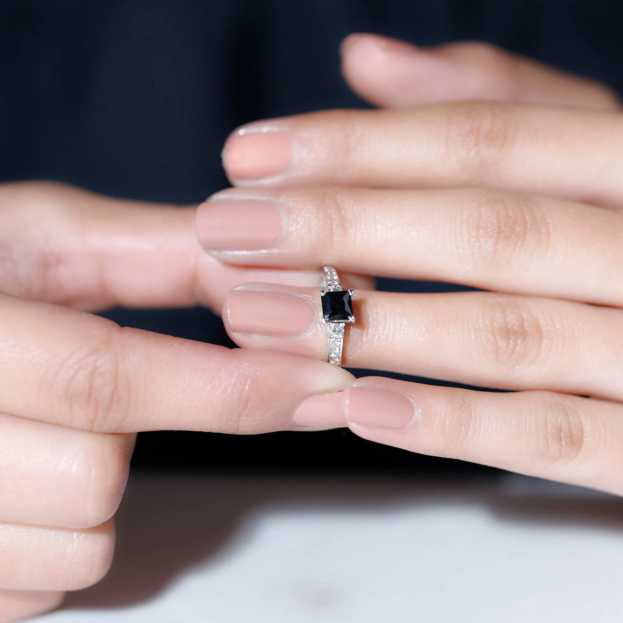 Classic Lab Grown Black Diamond and Diamond Engagement Ring