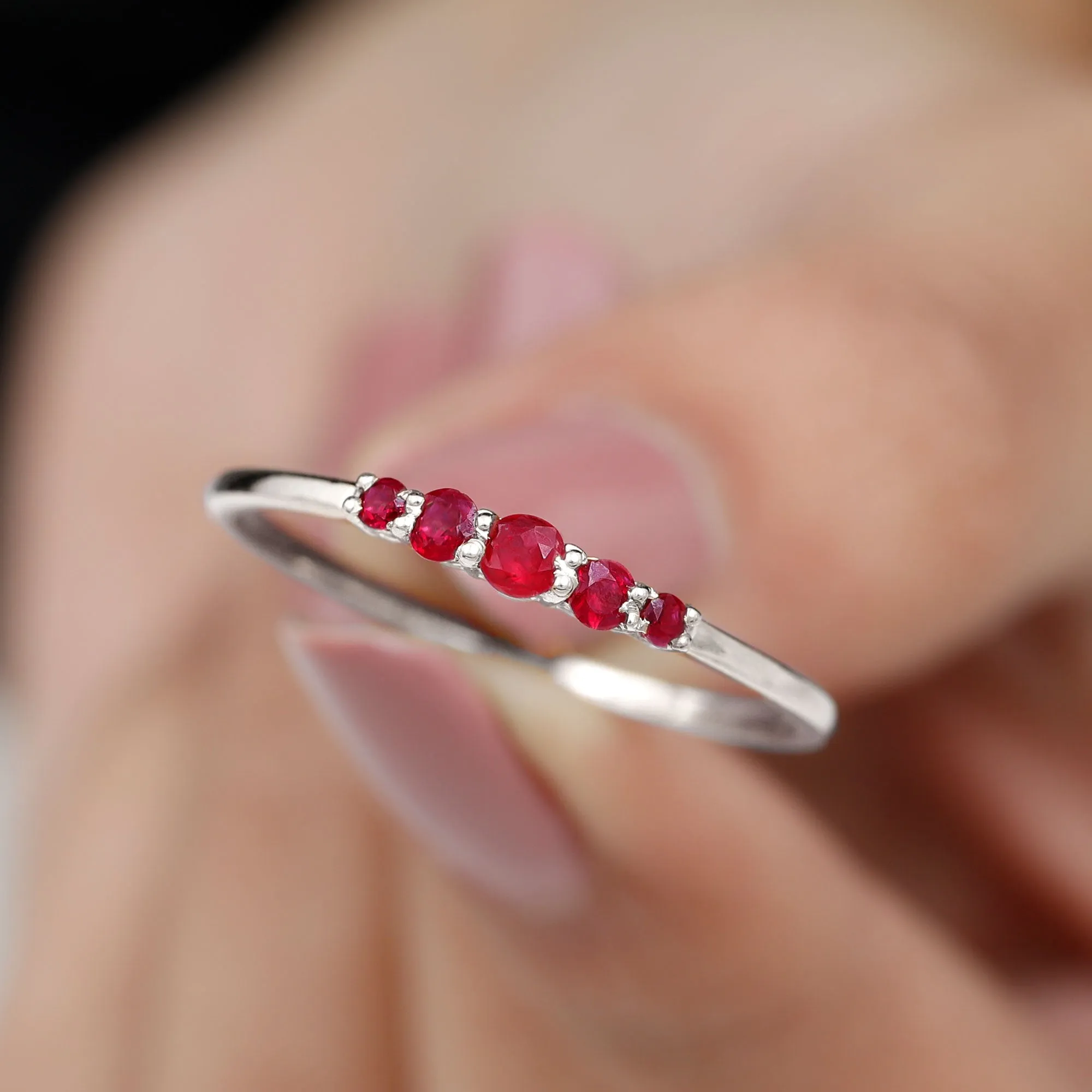 Classic Ruby 5 Stone Graduated Promise Ring