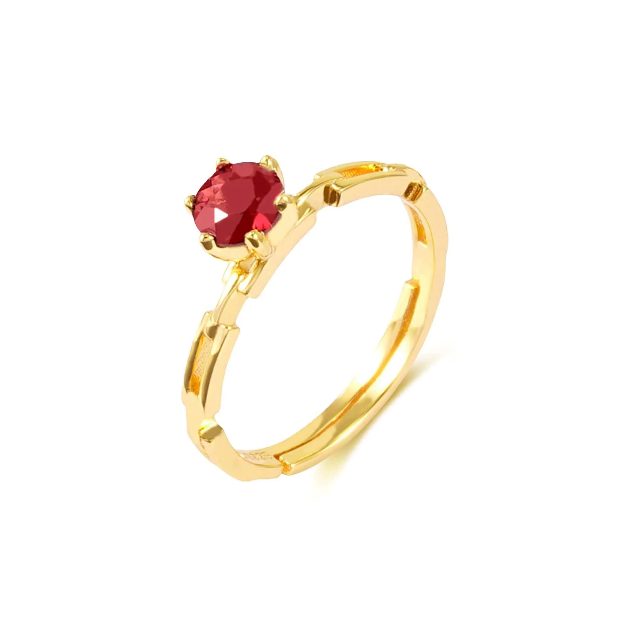 Classic Single Garnet Adjustable Open-ended Ring