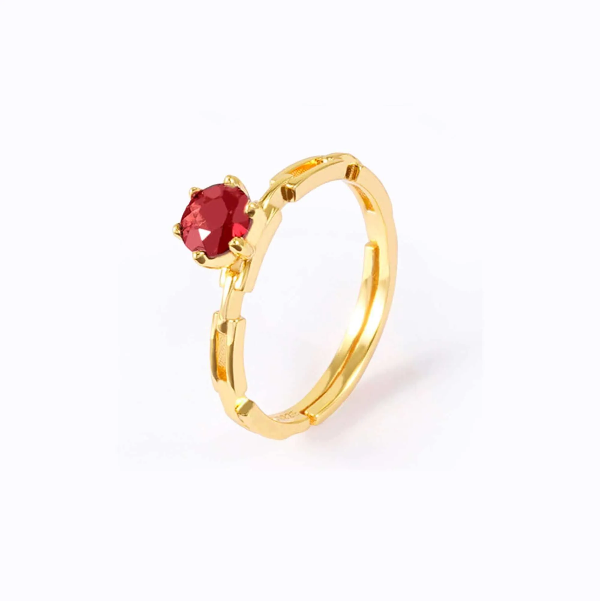 Classic Single Garnet Adjustable Open-ended Ring