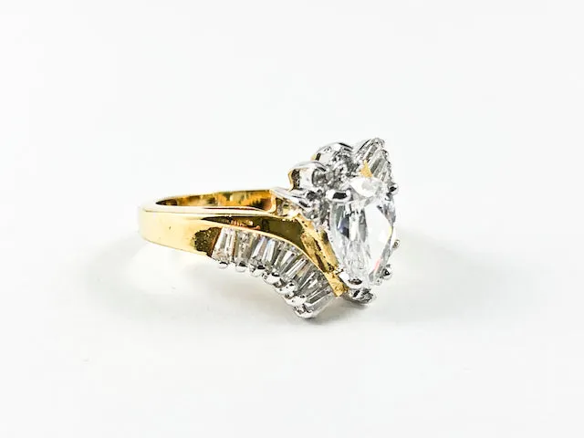 Classic Unique CZ Setting Engagement Style Gold Tone Brass Ring