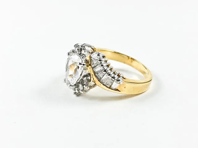 Classic Unique CZ Setting Engagement Style Gold Tone Brass Ring