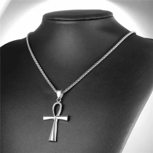 Classy Men Silver Ankh Cross Pendant Necklace