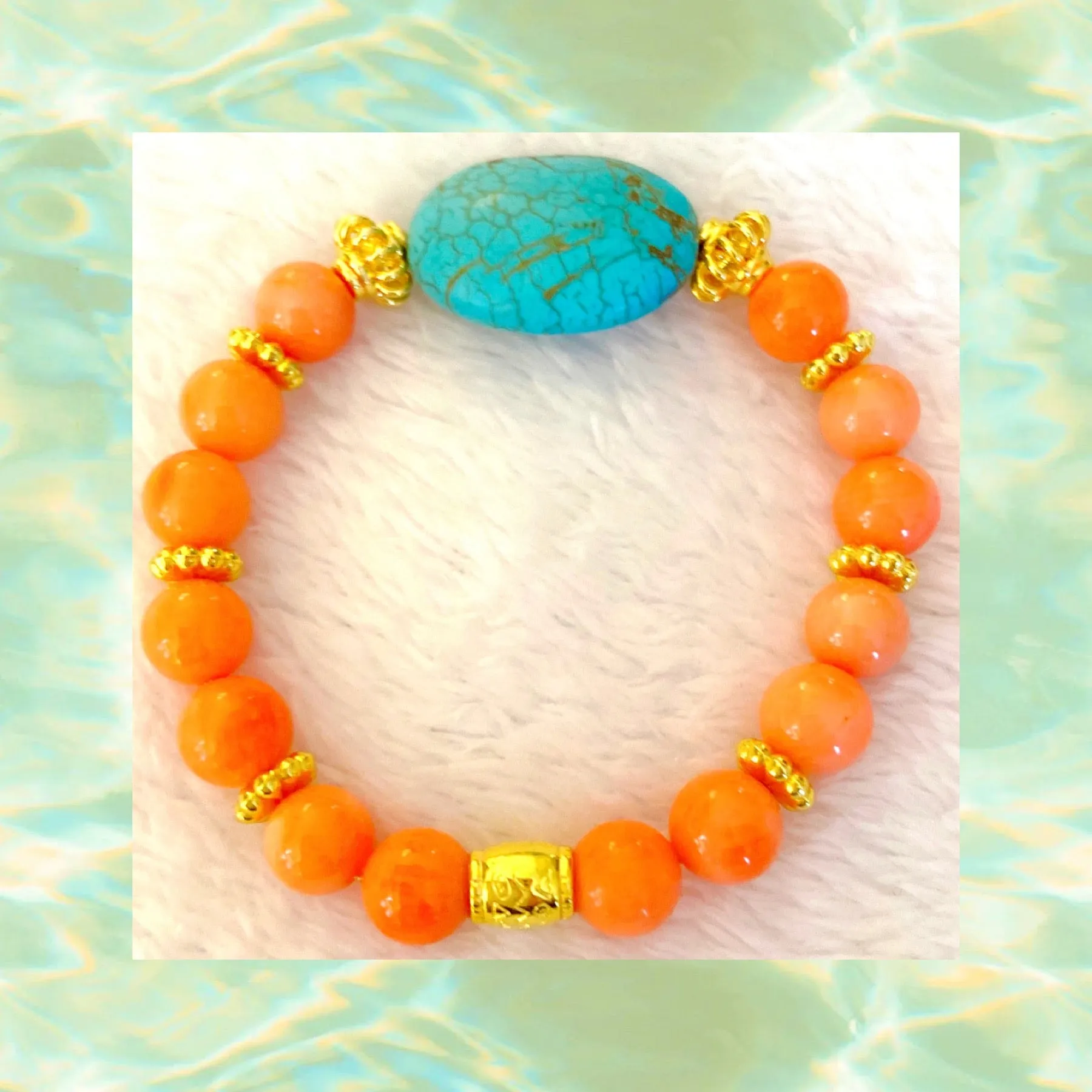 Coastal Coral & Turquoise Gemstone Beaded Bracelet