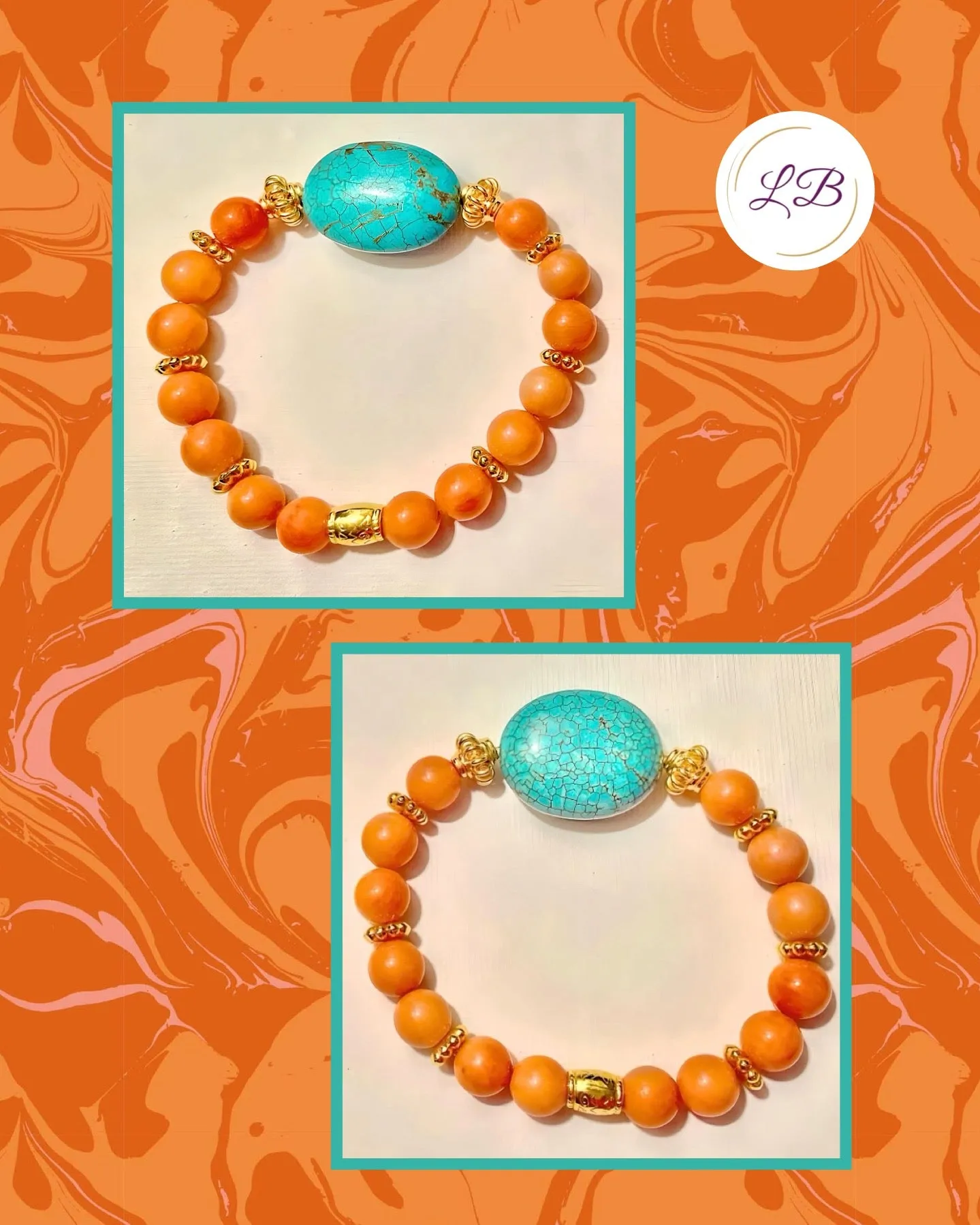 Coastal Coral & Turquoise Gemstone Beaded Bracelet