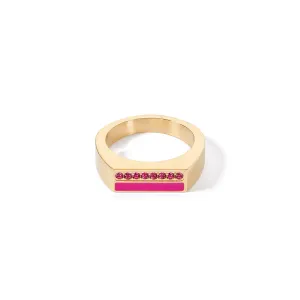 Coeur De Lion Gold and Pink Crystal Stripes Square Ring