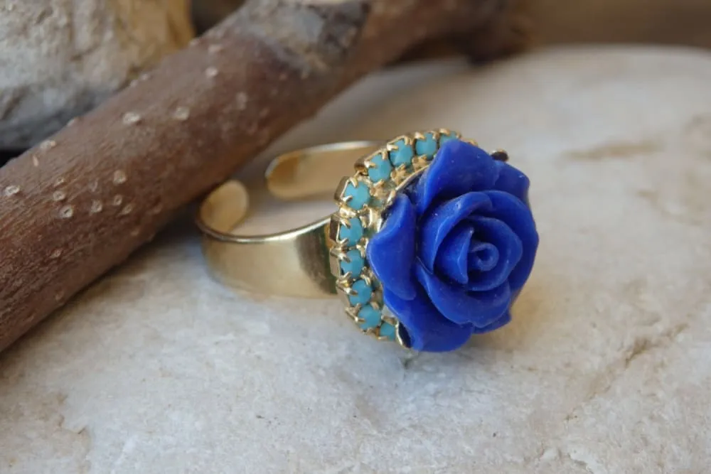 Coral Rose Flower Ring