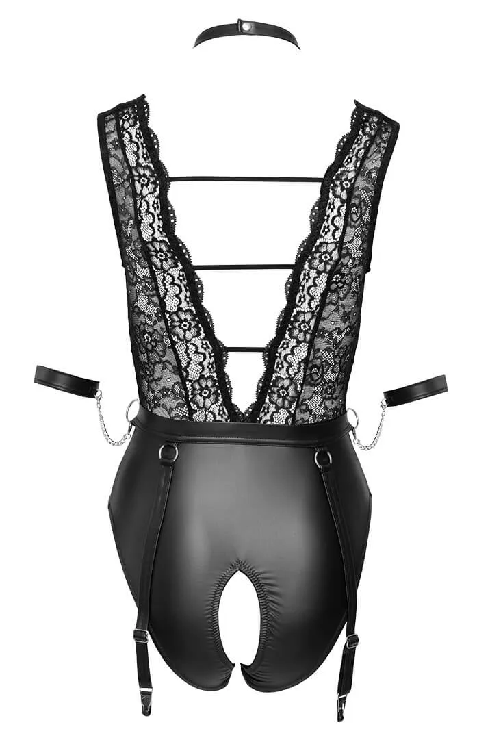 Crotchless bodysuit with restraints - Furtive Activities