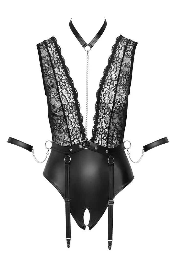 Crotchless bodysuit with restraints - Furtive Activities