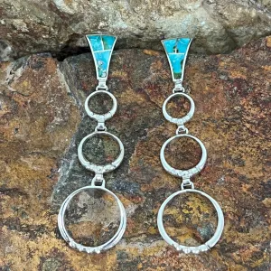 David Rosales Sonoran Gold Turquoise Inlaid Sterling Silver Earrings Hoops