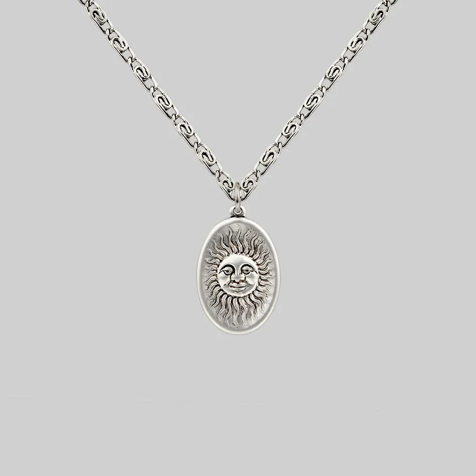 DAWN. Symbolic Sun Face Necklace - Silver