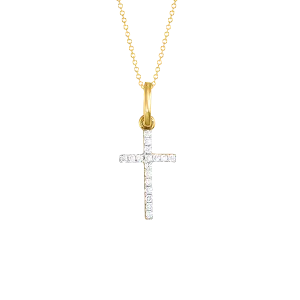 Diamond Cross Necklace in 18k Yellow Gold