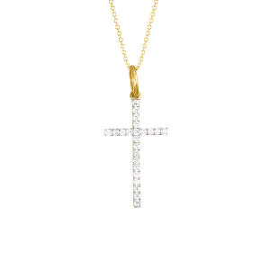 Diamond Cross Necklace in 18k Yellow Gold