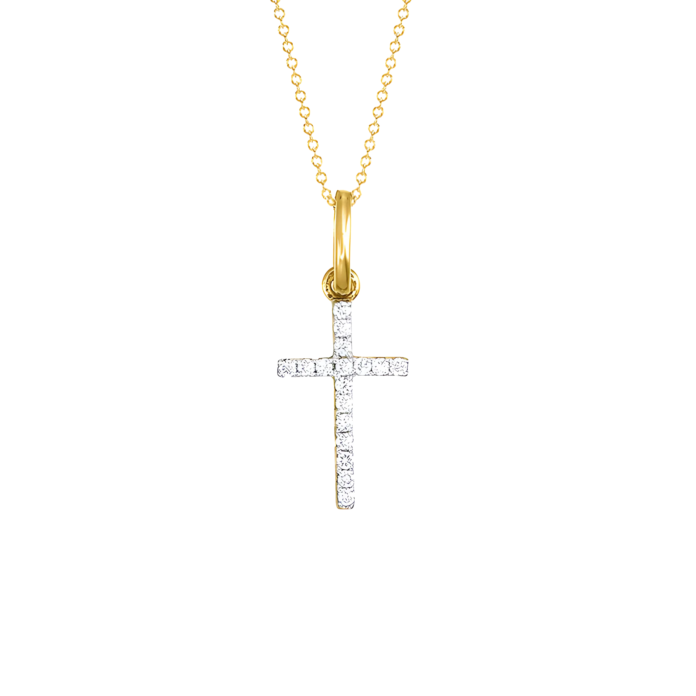 Diamond Cross Necklace in 18k Yellow Gold