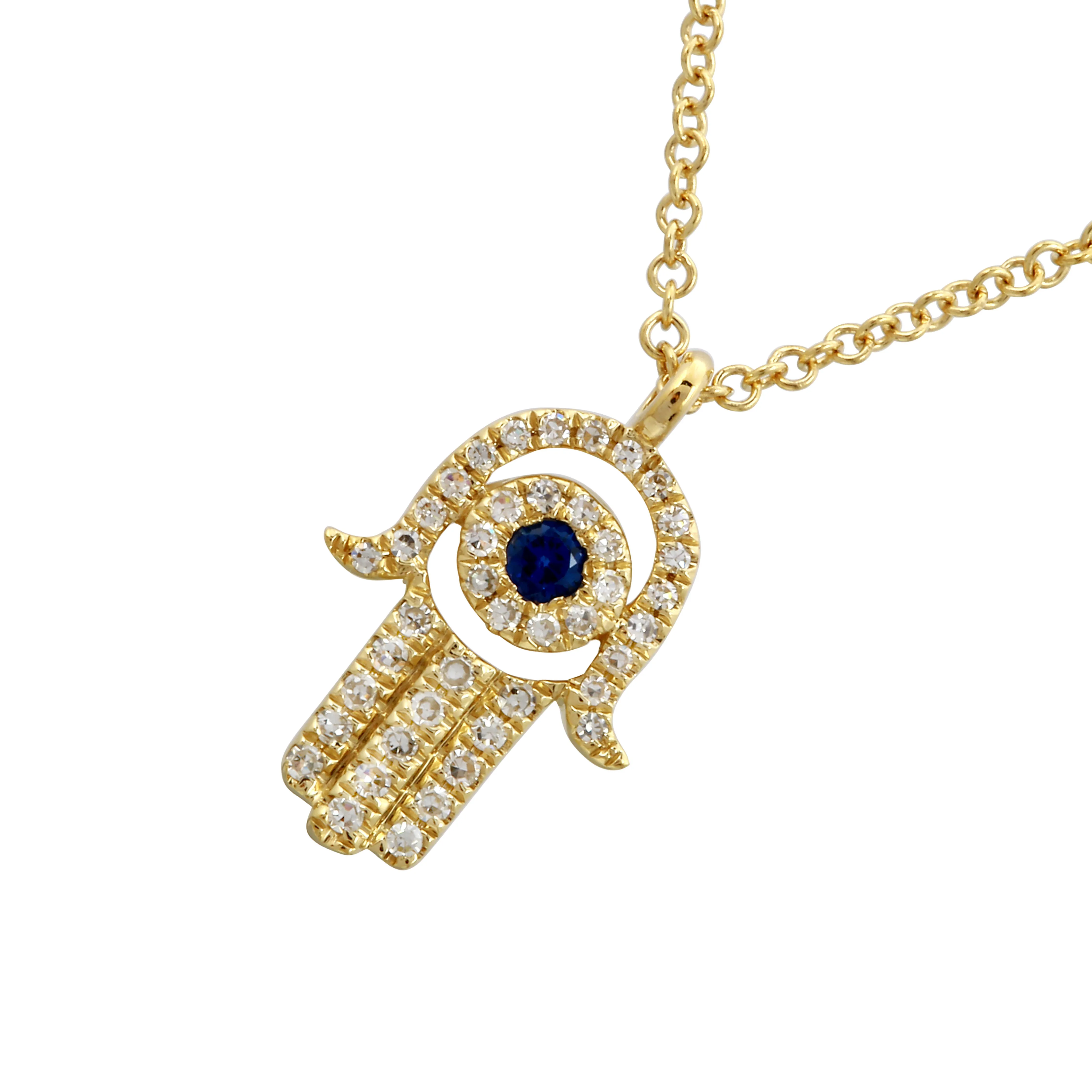 Diamond Sapphire Hamsa Hand Necklace