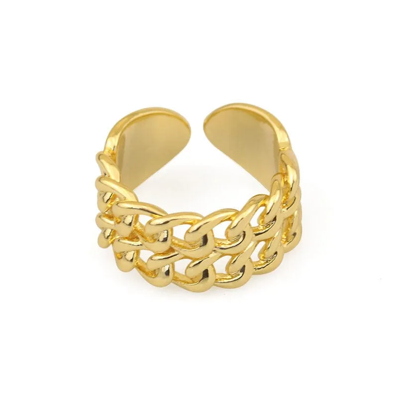 Double Layered Chain Links Gold Ring