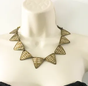 Dramatic Tri-Tone Indian Geometric Metal Necklace