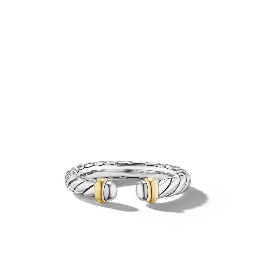 DY Petite Cable Ring in Sterling Silver with 14K Yellow Gold, 3.4mm