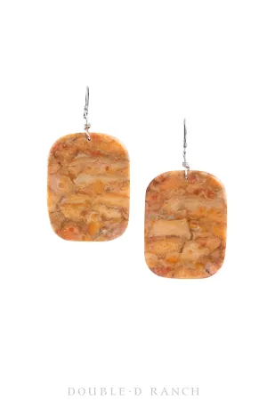 Earrings, Slab, Apple Coral Composite, Artisan, Contemporary, 1363