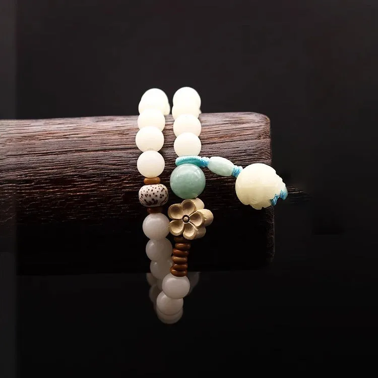 Elegant Chinese Style Sterling Silver Jade Bracelet with Bodhi RootTranslatef45 Buddha Beads