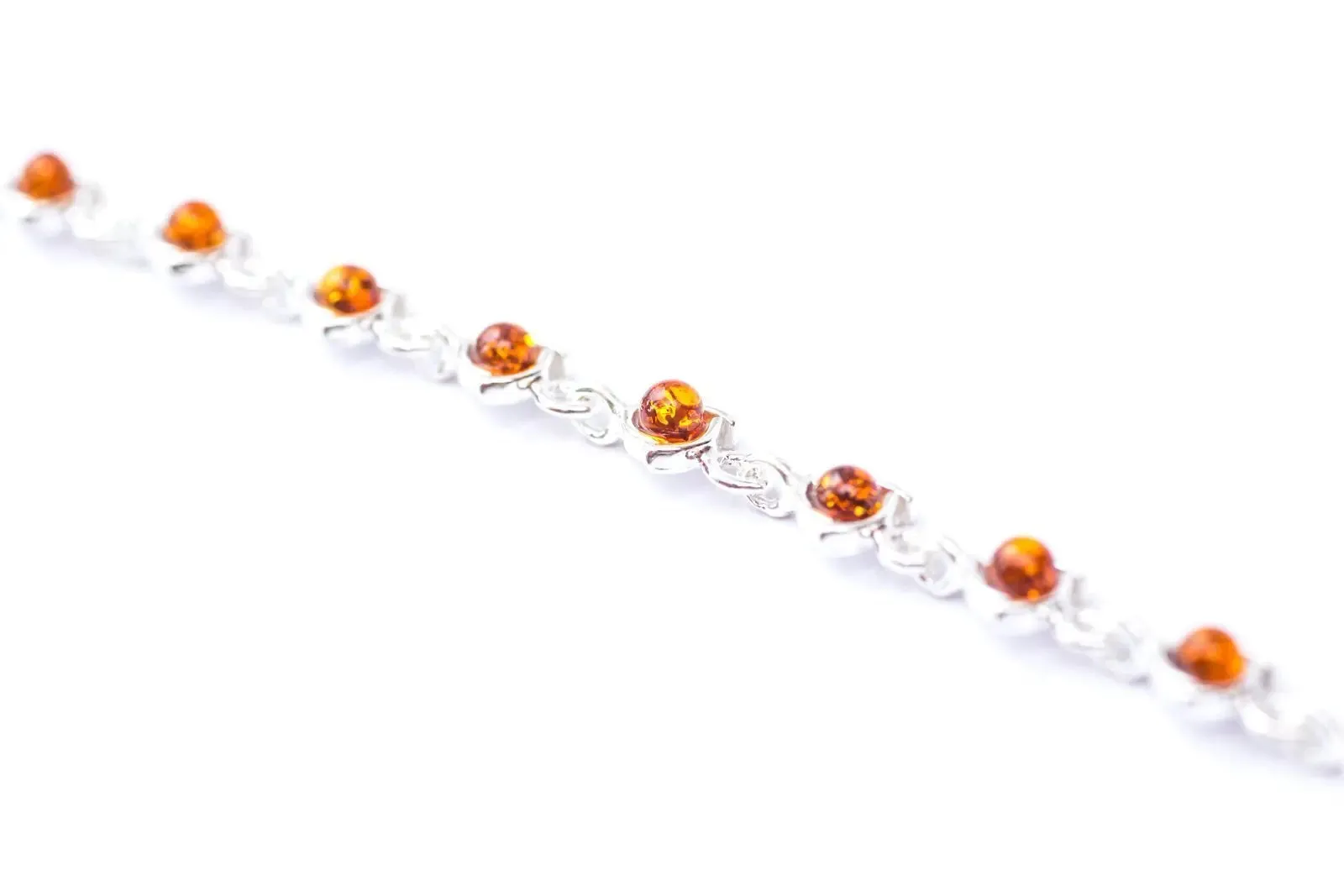 Elegant Cognac Amber Link Bracelet in Sterling Silver - Fine Amber Jewelry