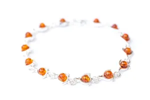 Elegant Cognac Amber Link Bracelet in Sterling Silver - Fine Amber Jewelry