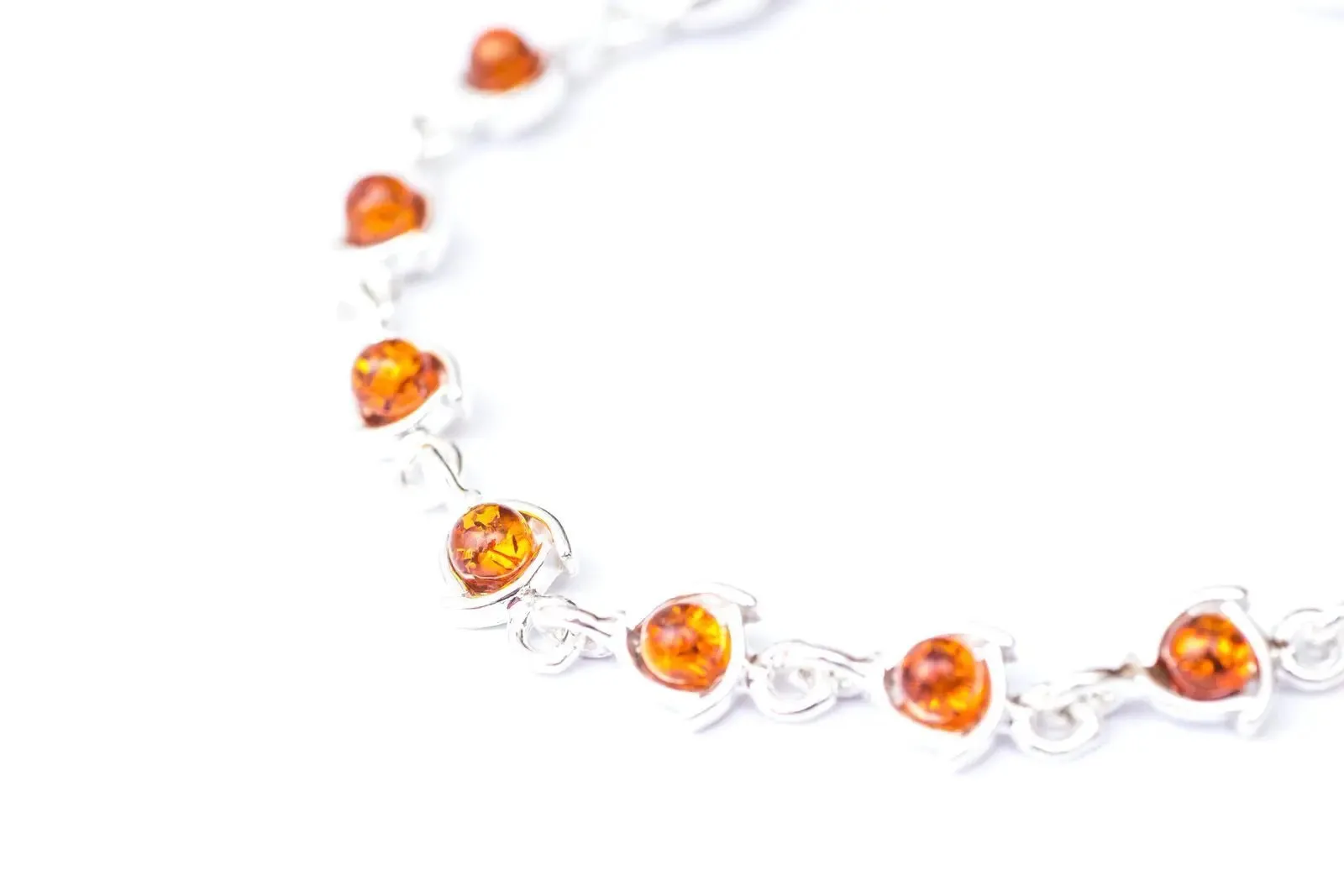 Elegant Cognac Amber Link Bracelet in Sterling Silver - Fine Amber Jewelry