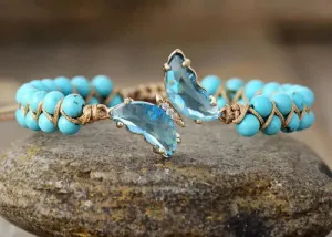 Elegant Turquoise Crystal Butterfly Bracelet | Handcrafted Bohemian Jewelry for Women