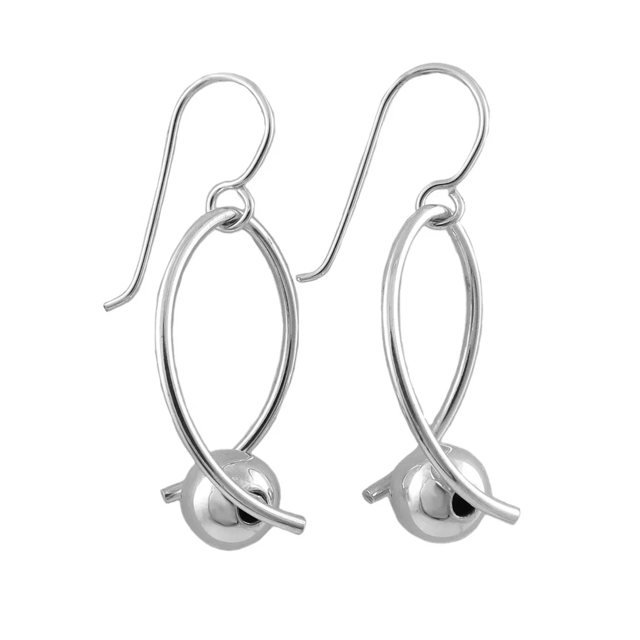 Elliptical Silver Drop Earrings