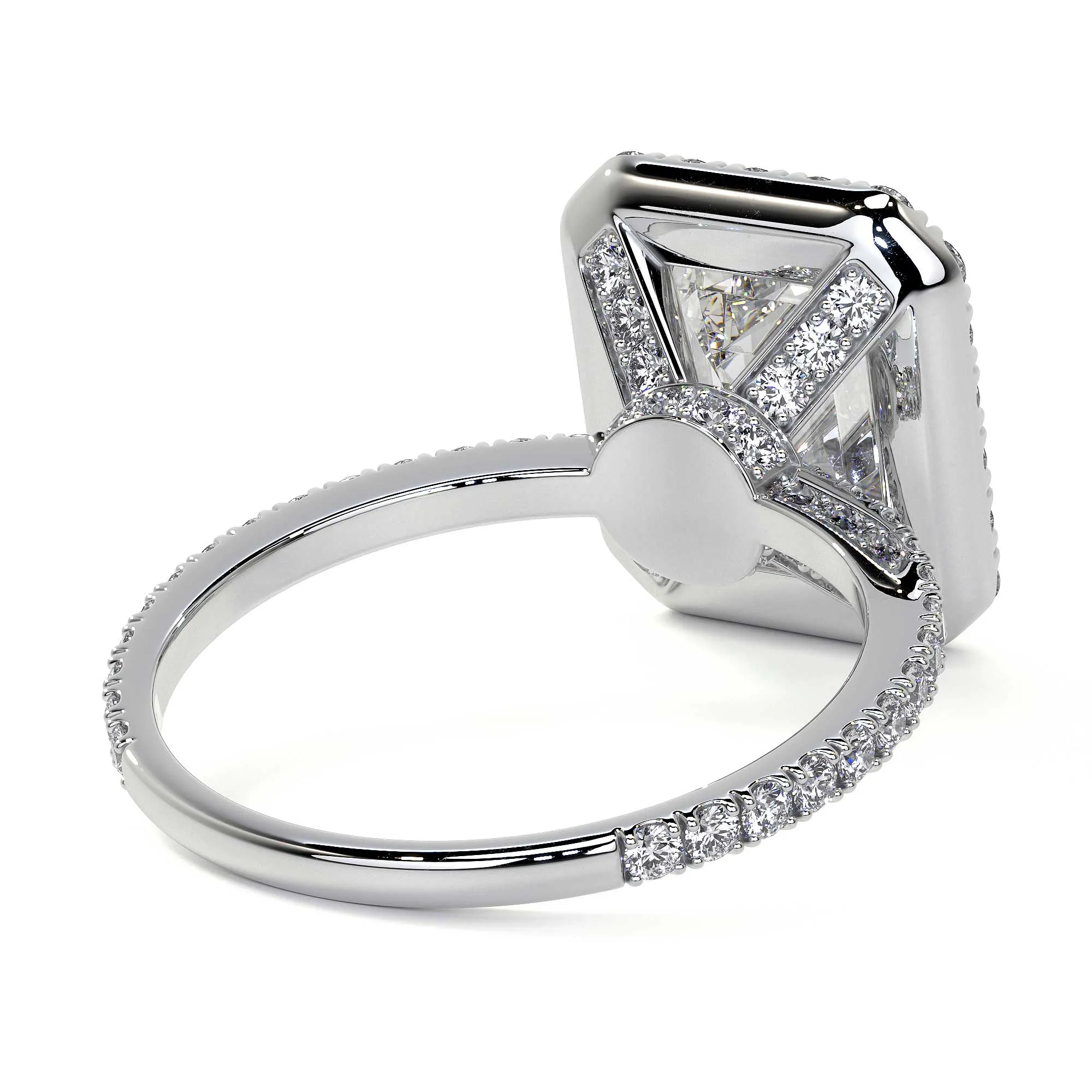 Emerald Cut Diamond Ring With Halo, 2 CT, White Gold