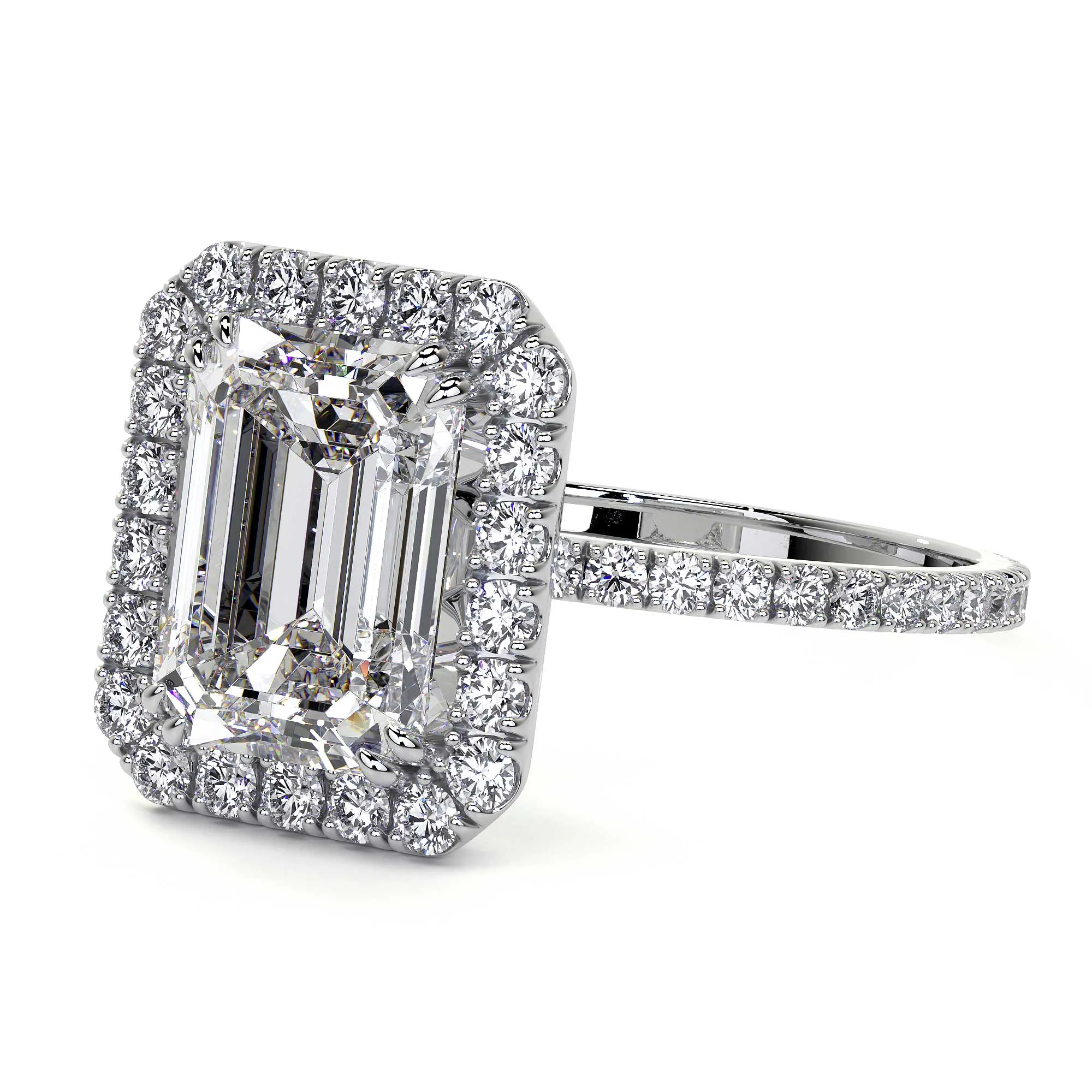 Emerald Cut Diamond Ring With Halo, 2 CT, White Gold