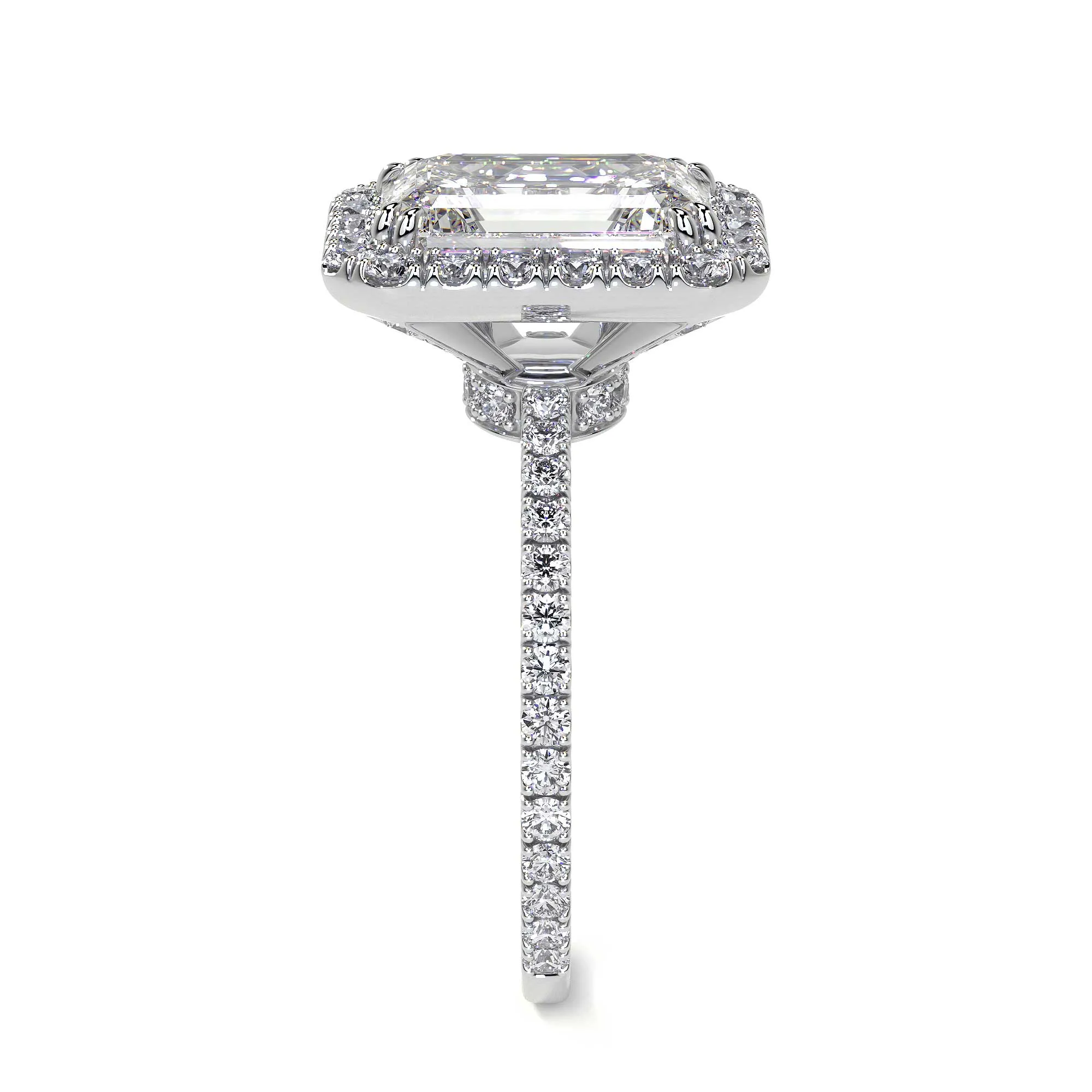 Emerald Cut Diamond Ring With Halo, 2 CT, White Gold