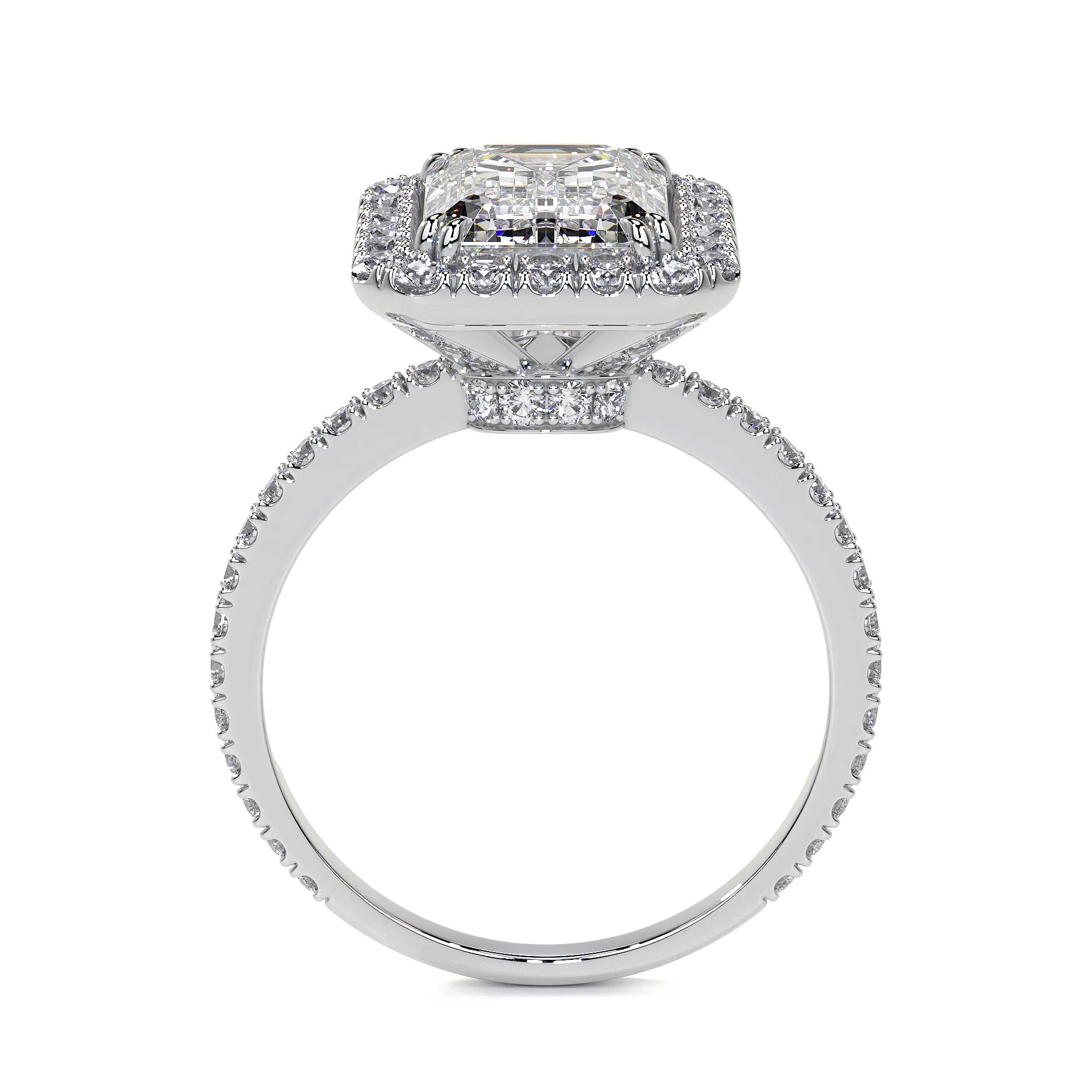 Emerald Cut Diamond Ring With Halo, 2 CT, White Gold