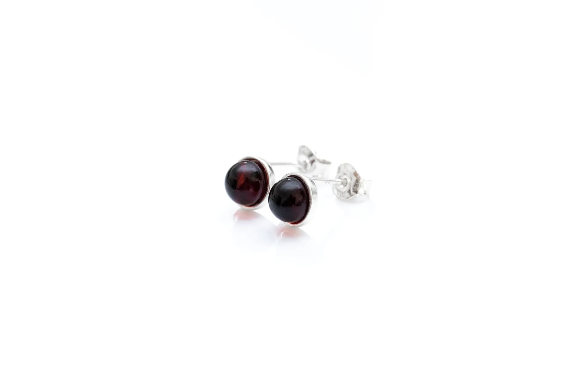 ESSENTIALS Mini Cherry Red Amber Stud Earrings - Minimalist Baltic Amber Jewelry