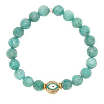 Evil Eye Bead with Peruvian Amazonite Gemstones Bracelet