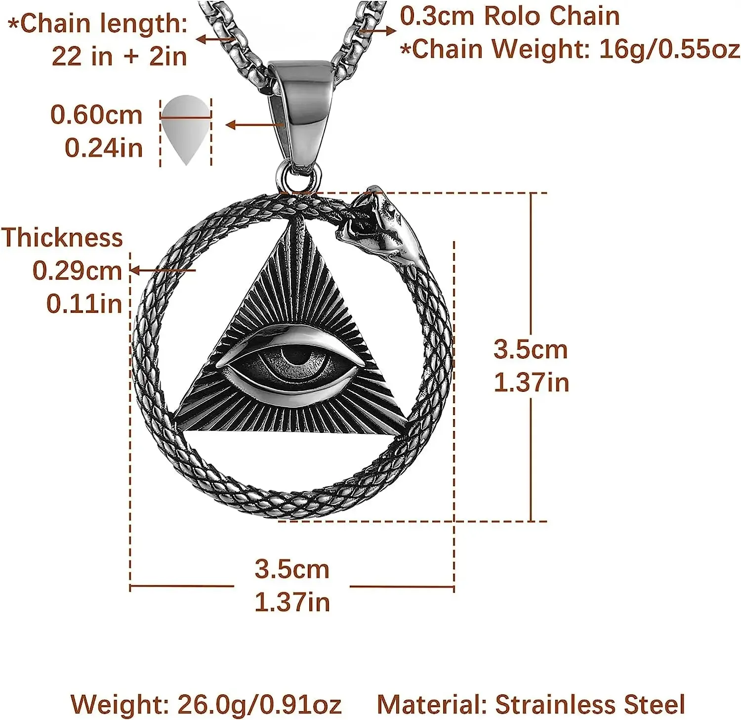 Eye Of Providence Necklace - Stainless Steel Triangle & Snake