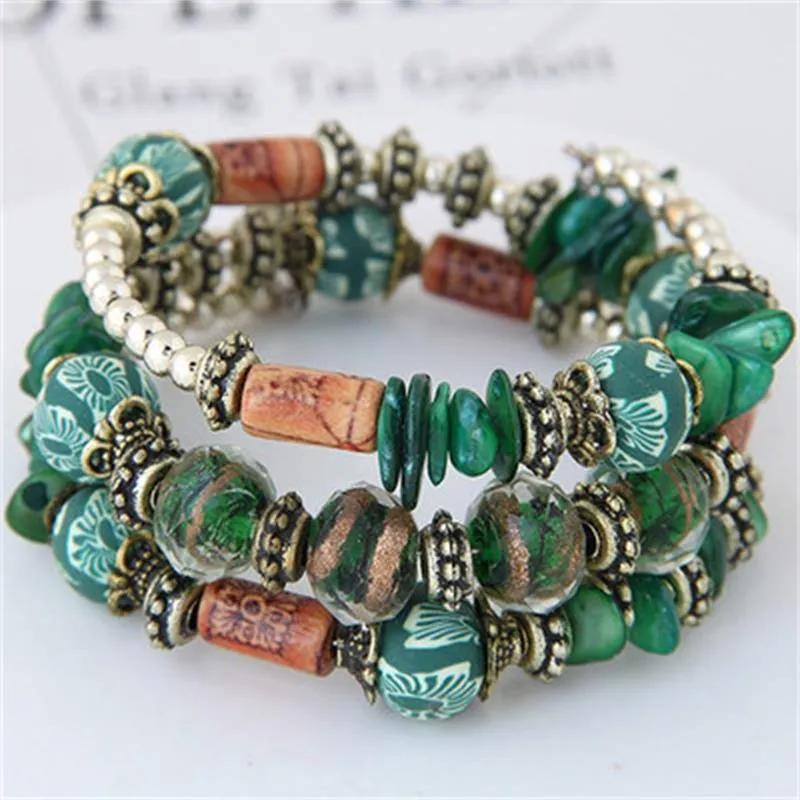 Fashion Bohemian Sea Wind Shell Polymer Clay Multi-layer Winding Bracelet