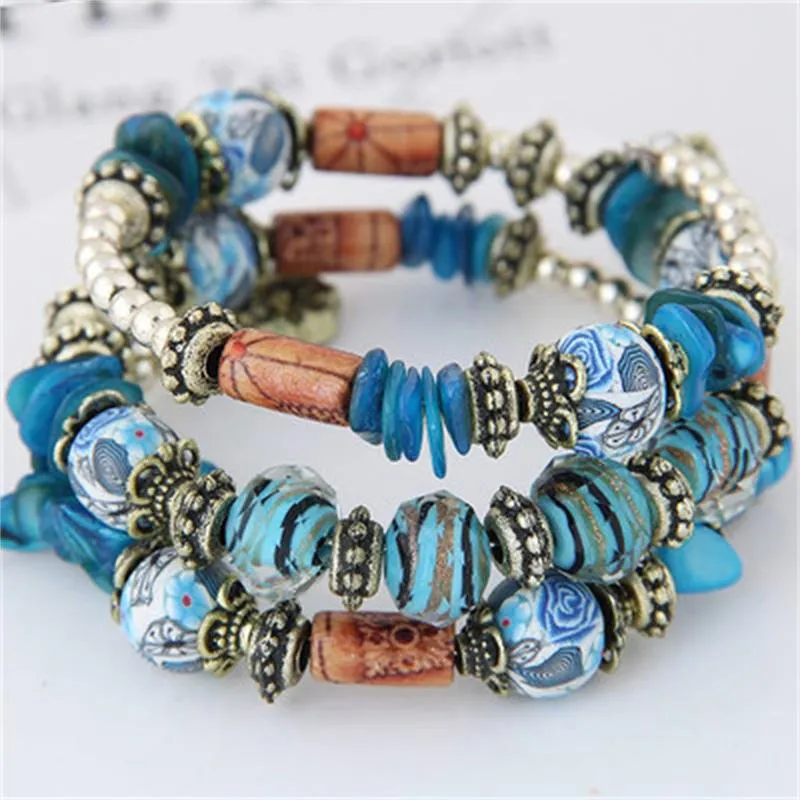 Fashion Bohemian Sea Wind Shell Polymer Clay Multi-layer Winding Bracelet