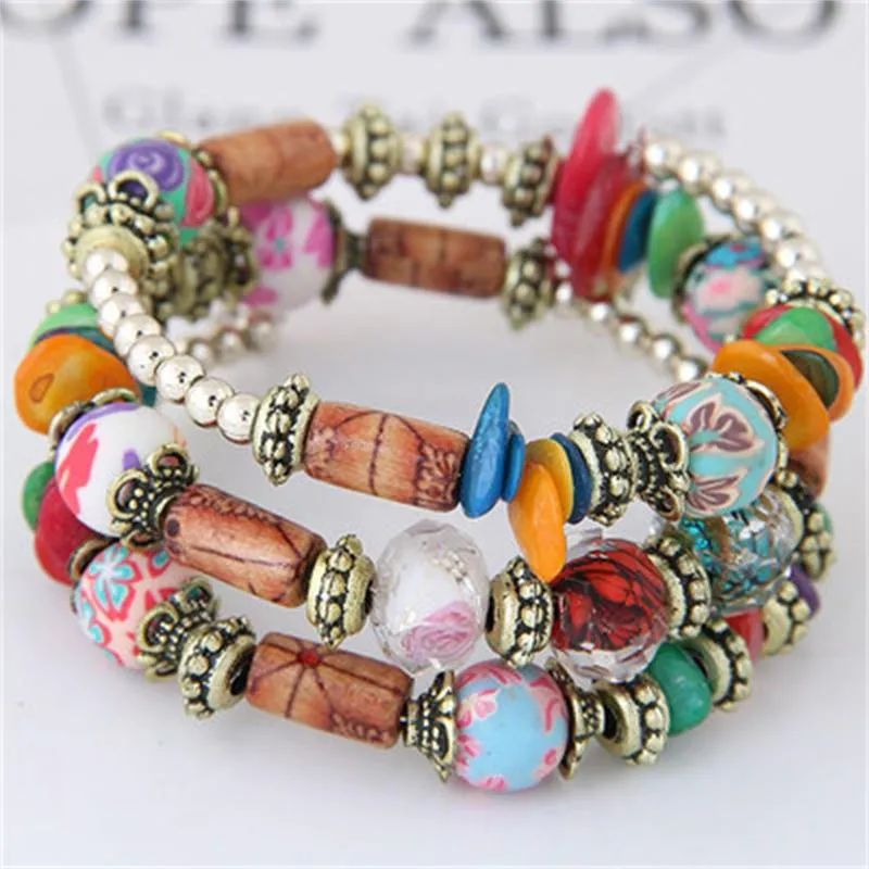 Fashion Bohemian Sea Wind Shell Polymer Clay Multi-layer Winding Bracelet