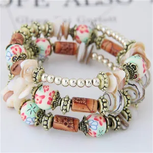 Fashion Bohemian Sea Wind Shell Polymer Clay Multi-layer Winding Bracelet