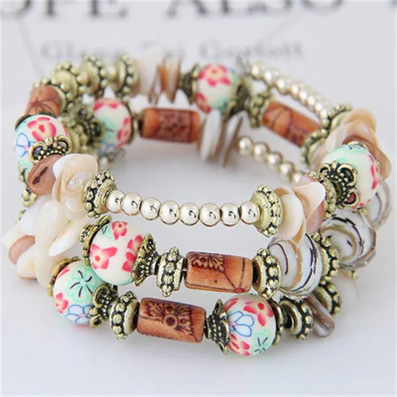 Fashion Bohemian Sea Wind Shell Polymer Clay Multi-layer Winding Bracelet