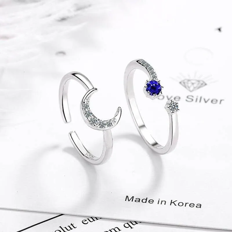 Fashion Star Moon Shape Sapphire Ring - 925 Sterling Silver