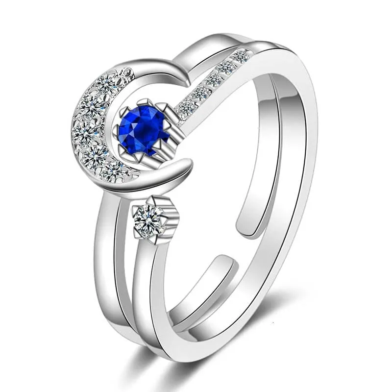 Fashion Star Moon Shape Sapphire Ring - 925 Sterling Silver