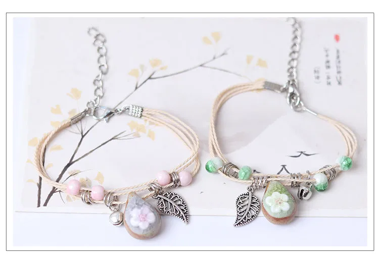 Fashionable ceramic stone upper raw flower bracelet Bohemian hand kneaded and woven natural exquisite ceramic jewelry