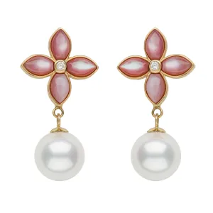 Flower and Pearl Drop Earrings