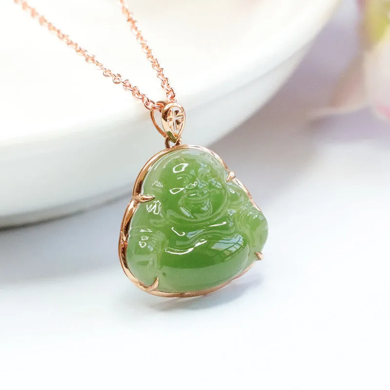 Fortune's Favor Sterling Silver Jade Buddha Necklace