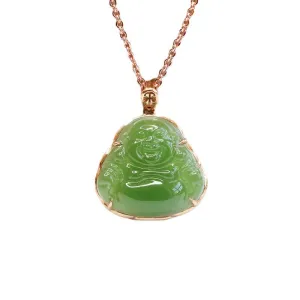 Fortune's Favor Sterling Silver Jade Buddha Necklace